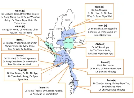 Figure 4. Map of Myanmar showing sites visited by the review team 