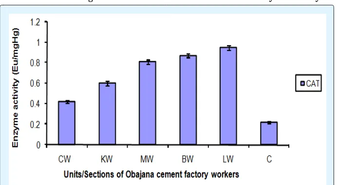 Figure 2: Catalase activity in worker exposed to cement dust. 