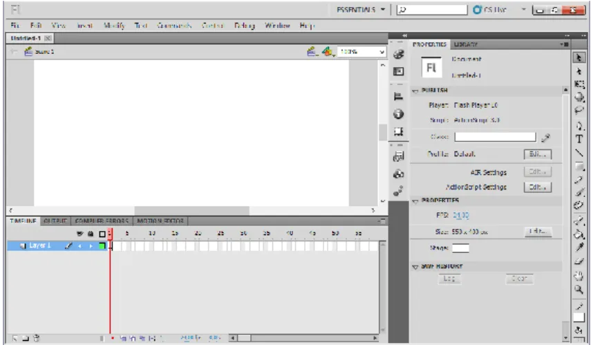 Gambar II.9. Tampilan Jendela program Adobe Flash Pro CS5.5  Sumber : (Madcoms Madium; 2012: 5)