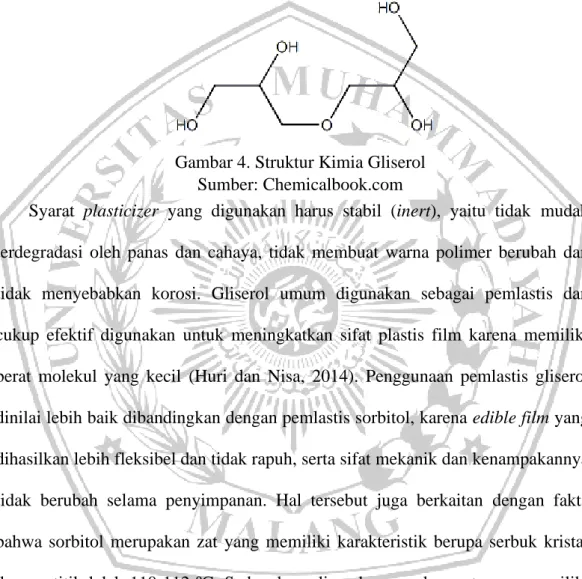 Gambar 4. Struktur Kimia Gliserol  Sumber: Chemicalbook.com 