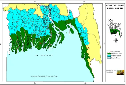 Fig 1.1: The coastal zone of Bangladesh. Source: Islam et al., 2006 