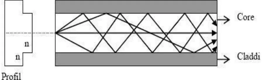 Gambar 2.3 Struktur Perambatan Cahaya Multimode Step Index  3.  Multimode Graded index 