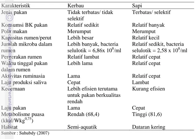 Tabel 7. Perbandingan Kondisi Fisiologis Nutrisi Kerbau dan Sapi 
