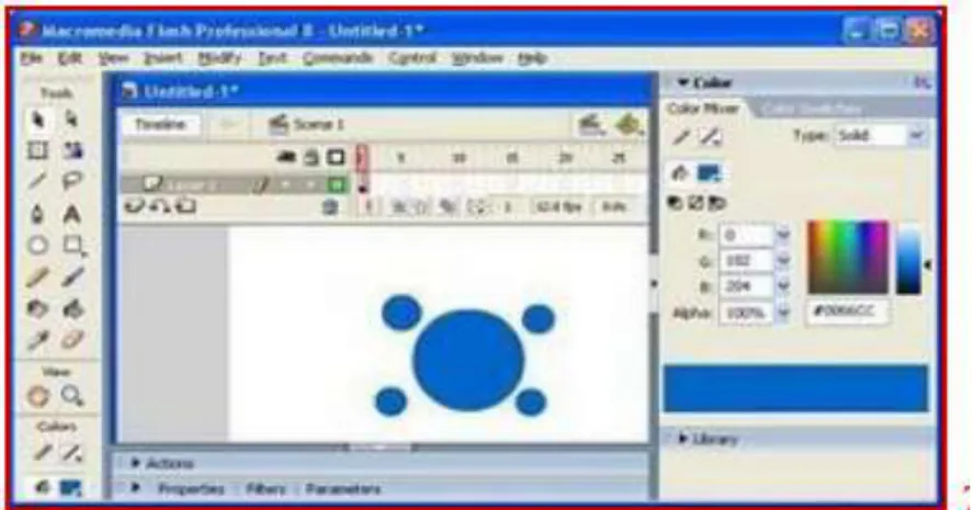 Gambar II.14. Tampilan Halaman Macromedia Flash 8  (Sumber :Amal Jamaludin; 2010:11) 