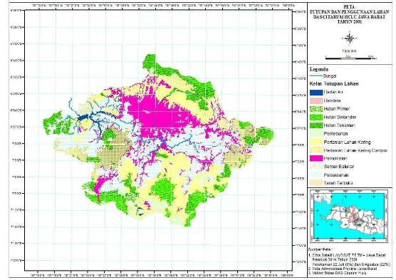 Gambar 8  Peta tutupan dan penggunaan lahan DAS Citarum Hulu Jawa Barat tahun 2001. 