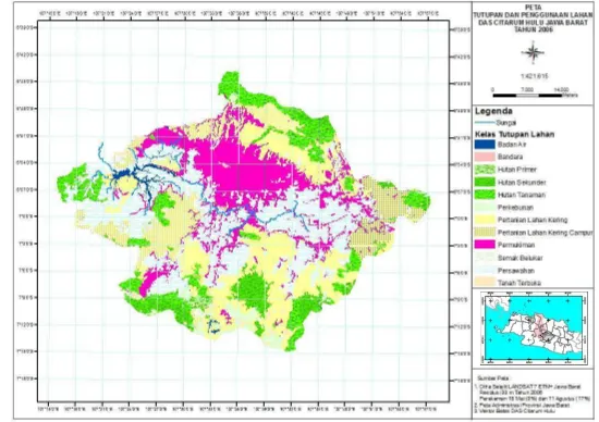 Gambar 9  Peta tutupan dan penggunaan lahan DAS Citarum Hulu Jawa Barat tahun 2006. 