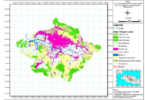 Gambar 10  Peta tutupan dan penggunaan lahan DAS Citarum Hulu Jawa Barat tahun 2011. 