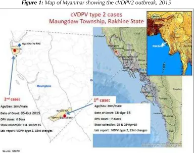 Figure 1: Map of Myanmar showing the cVDPV2 outbreak, 2015  