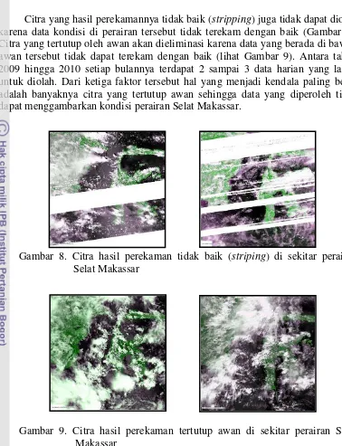 Gambar 8. Citra hasil perekaman tidak baik (striping) di sekitar perairan Selat Makassar 