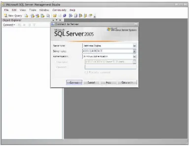 Gambar 12.4.  Tampilan autentikasi SQL Server Management Studio 