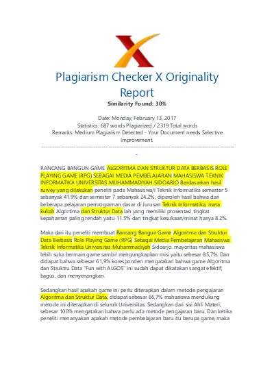 Plagiarism Checker X Originality Report