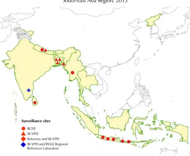 Figure 1. RVGE and IB-VPD surveillance network in the  South-East Asia Region, 2013 