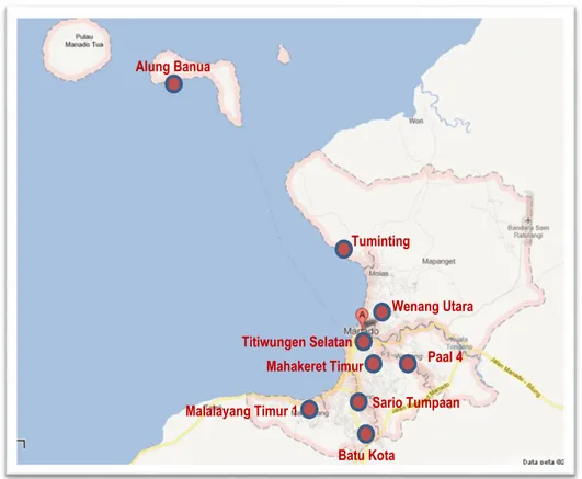 Gambar 3.1    Peta Kota Manado dan Persebaran Lokasi Pekerjaan 