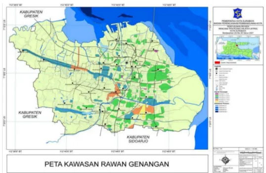 Gambar 1. Peta Kawasan Rawan Genangan Kota Surabaya (Sumber: Review RTRW Kota Surabaya, 