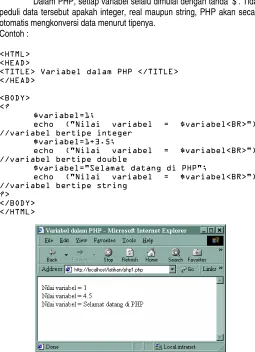 Gambar 9. Contoh Variabel dlm PHP 