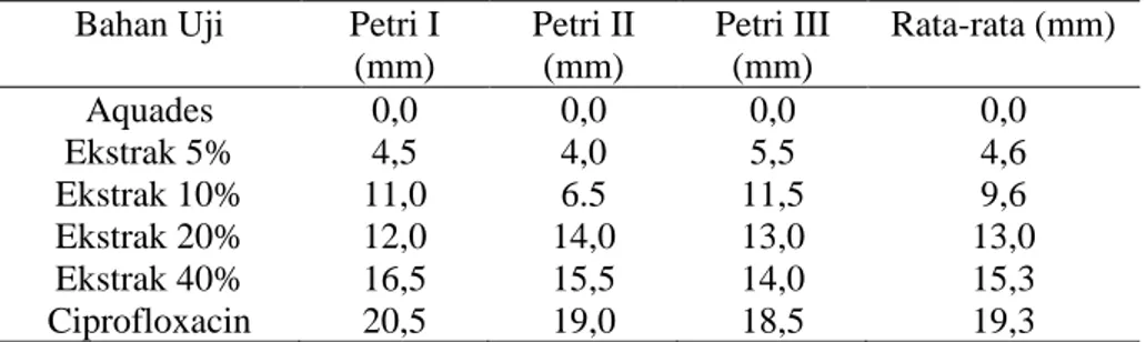 Tabel 2. Diameter zona hambat ekstrak daun lidah mertua terhadap bakteri Streptococcus sp