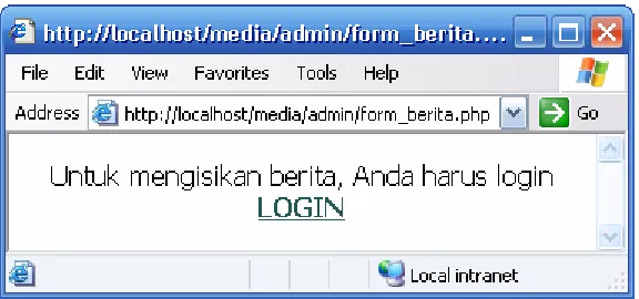 Gambar 8.9 Peringatan apabila mengakses modul berita tanpa login 