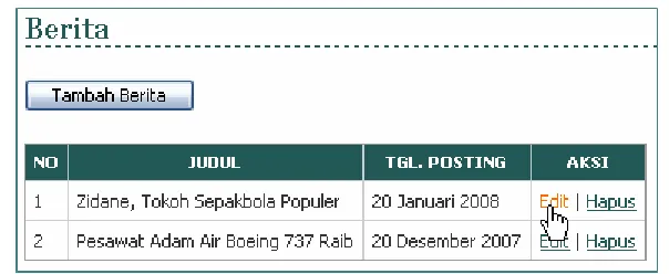Gambar 8.11 Hasil skrip tampil_berita.php 
