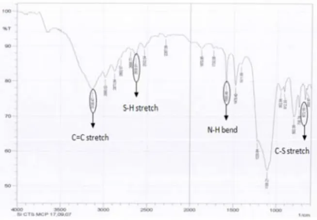 Gambar 3. Spektra FTIR Si-CTS-MCP                           SiO 2 O Si O CH 3OCH2H2C H 2C NNHS