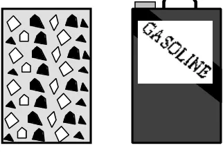 Figure 2.2.  Concrete (left) is a heterogeneous mixture with readily visible grains of sand, pieces ofgravel, and cement dust