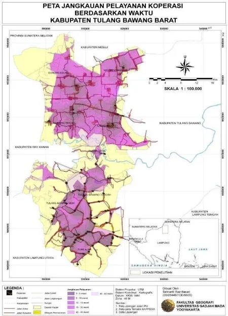 Gambar 7. Peta Jangkauan Pelayanan Koperasi Berdasarkan  Jarak Kabupaten Tulang Bawang Barat 