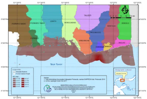 Gambar  8. Peta  sebaran  NH 3   untuk  pengembangan  budidaya  rumput laut  Kabupaten  Pohuwato  Provinsi  Gorontalo