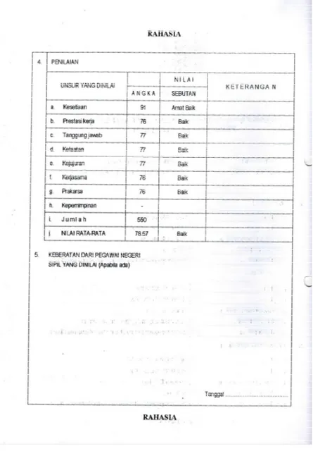 Gambar 3.2 Contoh Daftar Penilaian Pelaksanaan Pegawai  Sumber: BNN Kabupaten Ciamis 