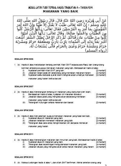 Modul Latih Tubi Topikal Hadis Tingkatan 4 Tahun 2014