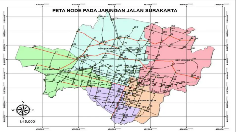 Gambar 4.6 Peta node jaringan jalan Surakarta  
