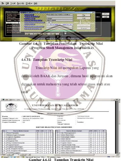 Gambar 4.6.12 Tampilan Transkrip Nilai( Program Studi Manajemen Informatika)