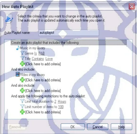 Gambar II-6 Fitur Create Auto Playlist pada Windows Media Player 11 