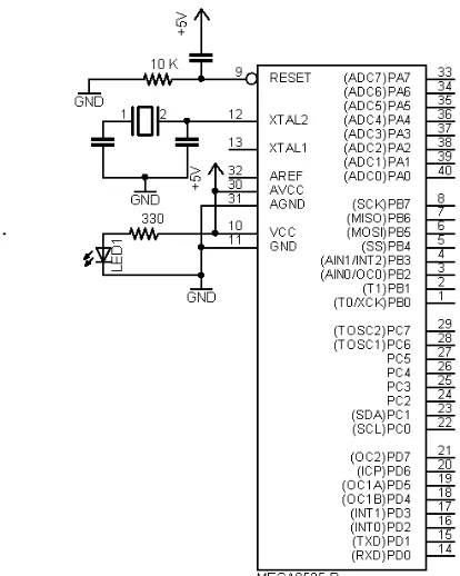 Gambar 2   Rangkaian mikrokontroller ATMEGA8535