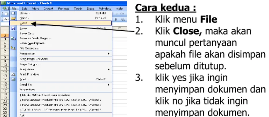 Gambar  7.b. Menutup Buku kerja lewat Menu