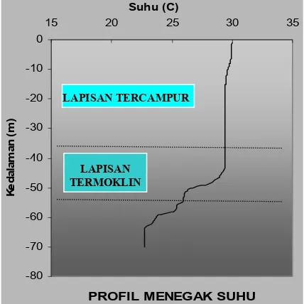 Gambar 3. Profil Menegak Suhu pada Keda-laman Pengambilan Contoh 70 m. 