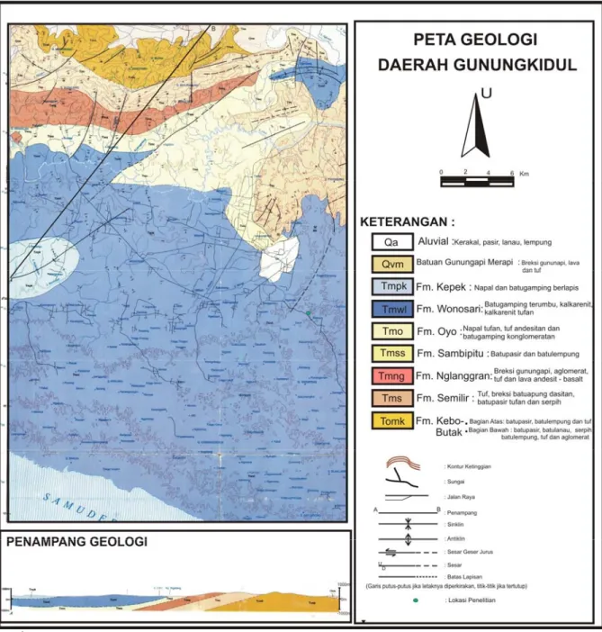 Gambar 3.3 Peta geologi daerah Gunungkidul (Surono dkk., 1992) 
