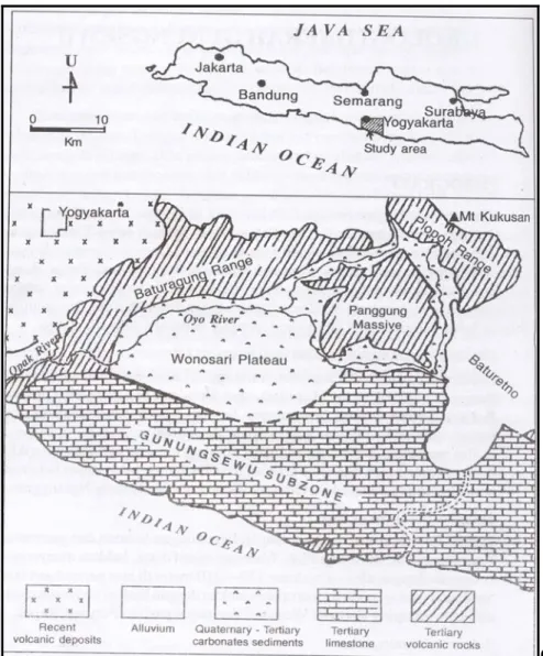 Gambar 3.2 Peta pembagian fisiografi Pegungan Selatan Jawa Timur bagian  barat (van Bemmelen, 1949 op cit