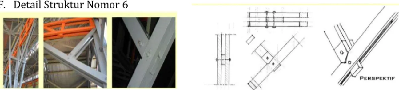 Gambar 8. Detail struktur dan perspektif sambungan kayu no6  G.   Detail Struktur Nomor 7 