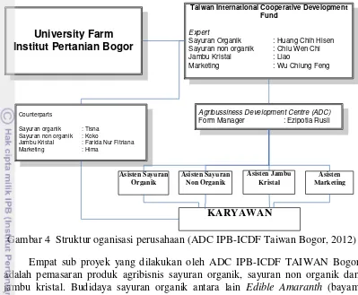 Gambar 4  Struktur oganisasi perusahaan (ADC IPB-ICDF Taiwan Bogor, 2012) 