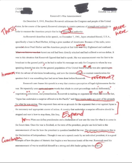 Figure 1. Essay with red feedback, used as the stimulus for participant evaluation.  