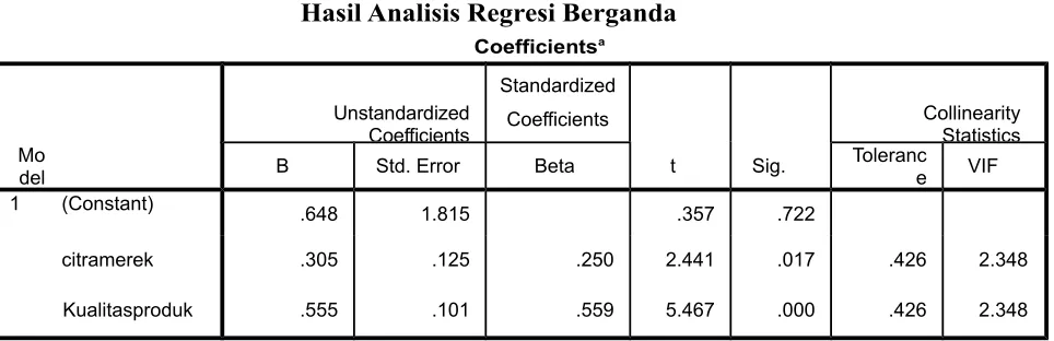 Tabel 4.16Hasil Analisis Regresi Berganda