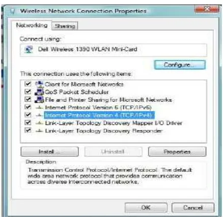 Gambar 3.11 Wireless Network Connection Properties Windows SEVEN 