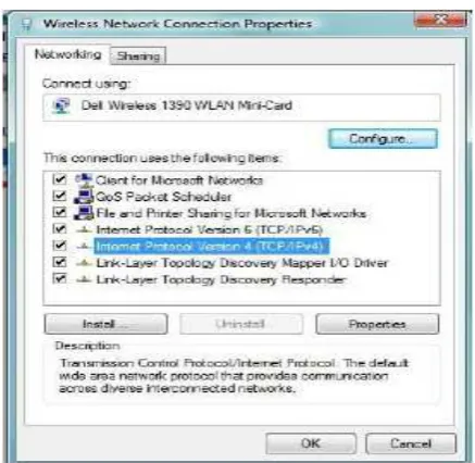 Gambar 3.11 Wireless Network Connection Properties Windows SEVEN 