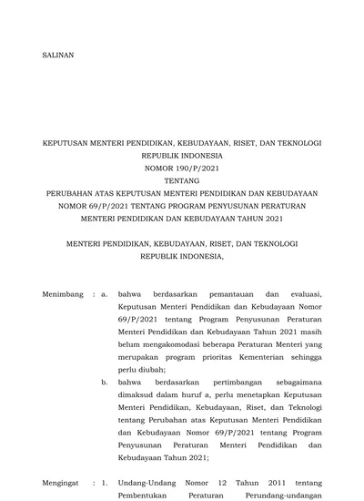 MENTERI PENDIDIKAN, KEBUDAYAAN, RISET, DAN TEKNOLOGI REPUBLIK INDONESIA,