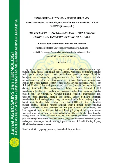 PENGARUH VARIETAS DAN SISTEM BUDIDAYA TERHADAP PERTUMBUHAN, PRODUKSI ...