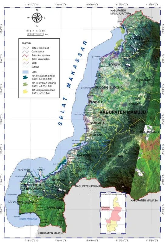 Gambar 5. Peta kesesuaian lahan budidaya ikan dalam keramba jaring apung di kawasan perairan pesisir Kabupaten Mamuju Provinsi Sulawesi Barat