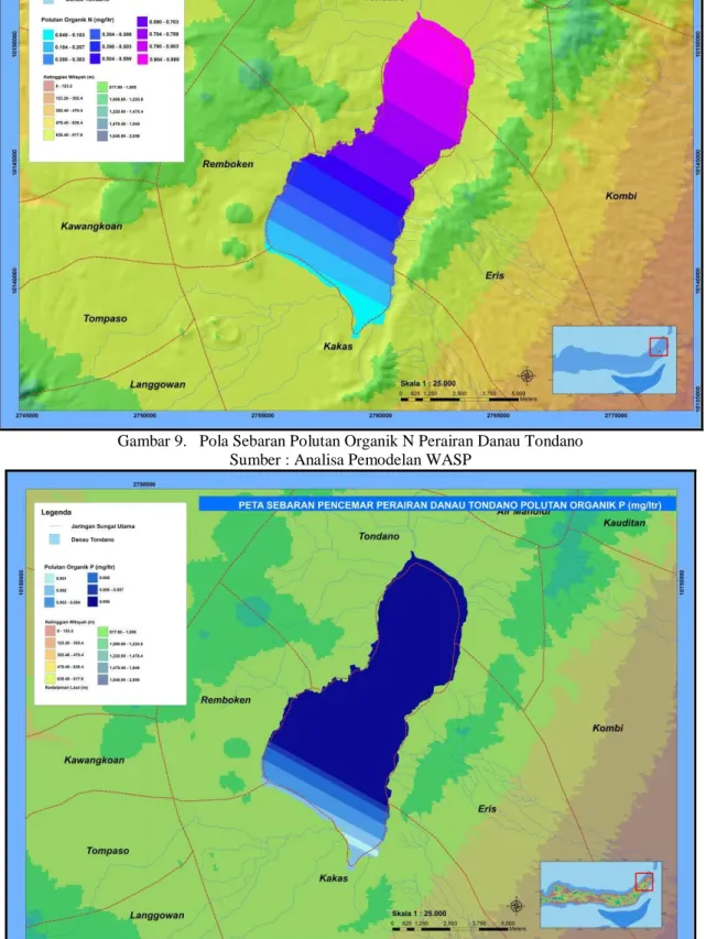 Gambar 10.  Pola Sebaran Polutan Organik P Perairan Danau Tondano  Sumber : Analisa Pemodelan WASP 