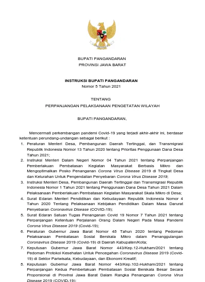 BUPATI PANGANDARAN PROVINSI JAWA BARAT. INSTRUKSI BUPATI PANGANDARAN ...