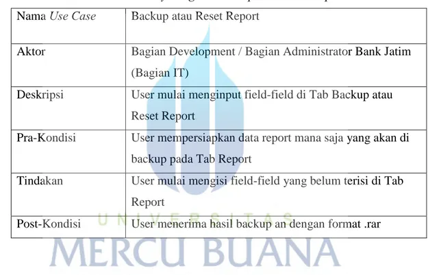 Tabel 8 Skenario Activity Diagram Backup atau Reset Report 