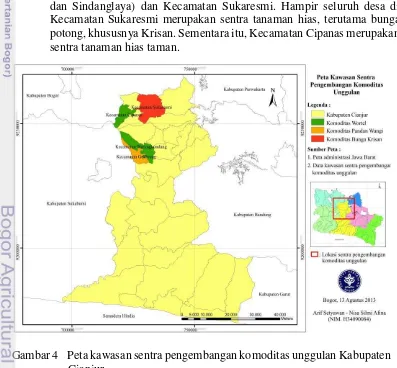 Gambar 4    Peta kawasan sentra pengembangan komoditas unggulan Kabupaten 