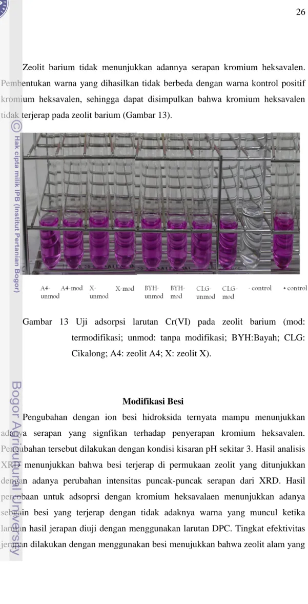 Gambar  13  Uji  adsorpsi  larutan  Cr(VI)  pada  zeolit  barium  (mod: 